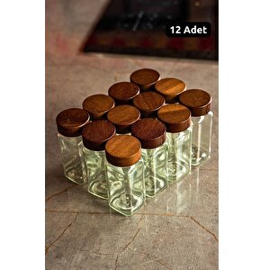 Akasya Kapaklı Cam Baharatlık Seti 12'li (120 Ml) - Hava Ve Nem Koruması