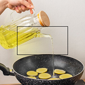 Borosilikat Cam Bambu Vakum Kapak Pinterest Mutfak Yağdanlık Sürahi Seti – 1000ml