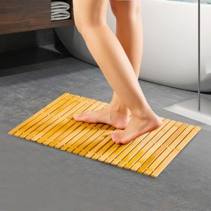 Kaymaz Tabanlı Uzun Ömürlü Bambu Banyo Oda Paspası Halısı - 40 X 61 Cm