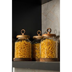 Akasya 3'lü Cam Kavanoz Saklama Ve Baharat Seti 1100 Ml 21 X 11.5 Cm