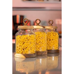 Akasya 3'lü Cam Kavanoz Saklama Ve Baharat Seti 1100 Ml 21 X 11.5 Cm