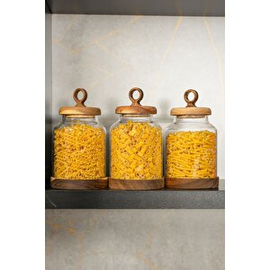 Akasya 3'lü Cam Kavanoz Saklama Ve Baharat Seti 1100 Ml 21 X 11.5 Cm