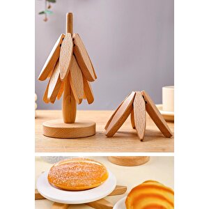 Ahşap Katlanır Nihale Ve Çok Amaçlı Mutfak Altlığı Bardak Altlığı Mat 10 Cm 1 Stand 4 Nihale