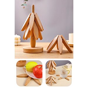 Ahşap Katlanır Nihale Ve Çok Amaçlı Mutfak Altlığı Bardak Altlığı Mat 10 Cm 1 Stand 4 Nihale