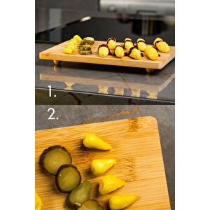 Mutfak Bambu Misket Ayaklı Kesme Sunum Tahtası Ahşap 27*18*3 Cm