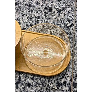 Bambu Kapaklı Cam Baharatlık Ahşap Kaşıklı Şık Ve Dekoratif Saklama Seti (280 Ml X 2)