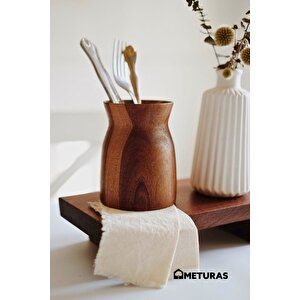Akasya Ahşap Kaşıklık Organizer Kutu- Mutfak Düzenleyici, 10 X 12.7 Cm