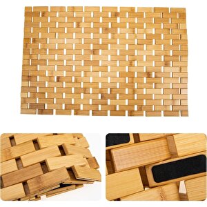 Bambu Kaymaz Banyo Ve Duş Matı | 40x60 Cm | Suya Dayanıklı Ahşap Banyo Paspası.