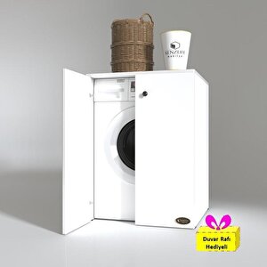 Çamaşır&kurutma Makinesi Dolabı Büyük Boy Kapaklı Lubmila Byz 100*80*70 Banyo Ofis Arkalıksız + Tekli Duvar Rafı Hediyeli