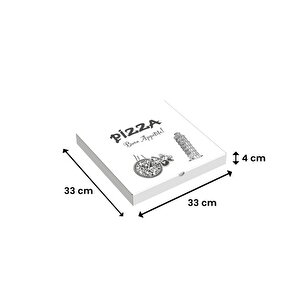 33x33x4 - 50 Adet - Baskılı Beyaz Pizza Kutusu (orijinal Kraft) 50 adet