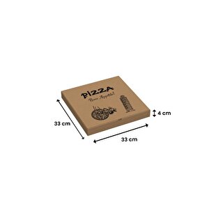 33x33x4 - 25 Adet - Baskılı Esmer Pizza Kutusu (orijinal Kraft) 25 Adet