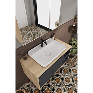 Lale 90 Cm %100 Mdf Lavabolu Banyo Dolabı + Aynalı Dolap