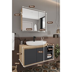 Lale 90 Cm %100 Mdf Lavabolu Banyo Dolabı + Aynalı Dolap