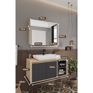 Lale 90 Cm %100 Mdf Lavabolu Banyo Dolabı + Aynalı Dolap
