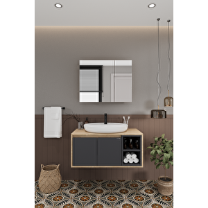 Lale 90 Cm %100 Mdf Lavabolu Banyo Dolabı + Aynalı Dolap