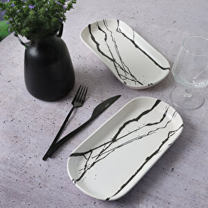 Beyaz Mermer Noyan Kayık Tabak 28 Cm 2 Adet 17951