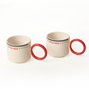 Feeling Happy Kırmızı Stackable Halka Kulplu Fincan 8 Cm 2 Adet