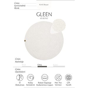 Glenn 615 Beyaz Banyo Halısı Yuvarlak Hol Halısı Hasır Dokulu Banyo Paspası Mutfak Halısı 140x140 cm