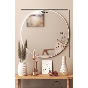 Dekoratif Yuvarlak Ayna Beyaz 60 Cm Antre Hol Wc Beyaz 60 Cm Beyaz