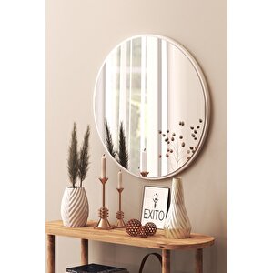 Dekoratif Yuvarlak Ayna Beyaz 60 Cm Antre Hol Wc Beyaz 60 Cm Beyaz