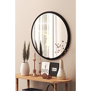 Siyah Dekoratif Yuvarlak Antre Hol Koridor Duvar Salon Mutfak Banyo Wc Ofis Aynası 45cm Siyah