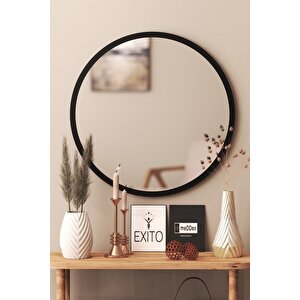Siyah Dekoratif Yuvarlak Antre Hol Koridor Duvar Salon Mutfak Banyo Wc Ofis Aynası 45cm Siyah