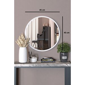 45 Cm Dekoratif Yuvarlak Antre Hol Koridor Duvar Salon Mutfak Banyo Wc Ofis Beyaz Ayna Beyaz