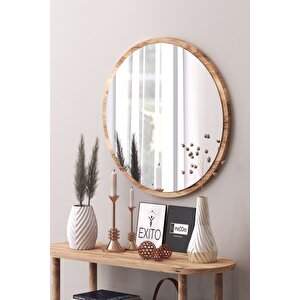 45 Cm Yuvarlak Antre Hol Koridor Duvar Salon Mutfak Banyo Ofis Aynası Ceviz Çam