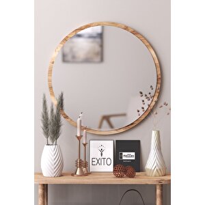 45 Cm Yuvarlak Antre Hol Koridor Duvar Salon Mutfak Banyo Ofis Aynası Ceviz Çam