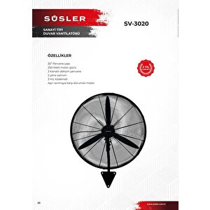 Sv-3020 Sanayi Tipi Duvar Vantilatörü