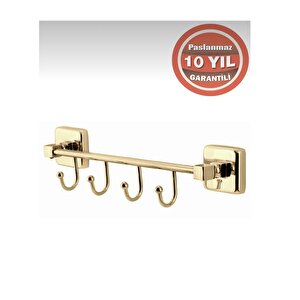 Paslanmaz Pirinç Kumru 4'lü Askılık Havluluk Banyo Askısı Altın Gold