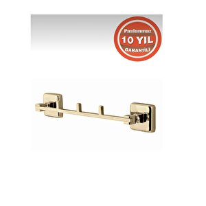 Paslanmaz Pirinç Kumru 3'lü Askılık Havluluk Banyo Askısı Altın Gold