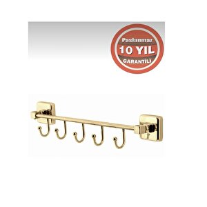 Paslanmaz Pirinç Kumru 5'li Askılık Havluluk Banyo Askısı Altın Gold