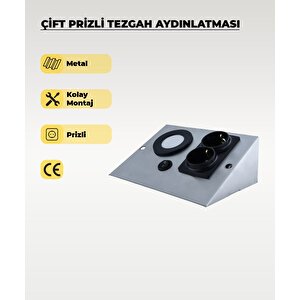 3w Krom Paslanmaz Çift Prizli Metal Tezgah Aydınlatma 6500k Beyaz Işık