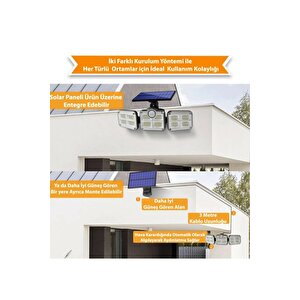 Kumandalı Solar Güneş Enerjili 122 Ledli Hareket Sensörlü Bahçe Aydınlatma