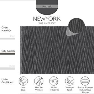 Newyork 3108 Antrasit Yumuşak Tuşeli Halı Kilim Salon Koridor Kesme Dokuma Makine Halısı 80x150 cm
