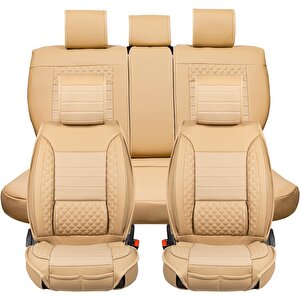 Ford Galaxy 3 Tekli Lüks Deri Oto Koltuk Kılıfı Ön Arka Set Bej Elit Model