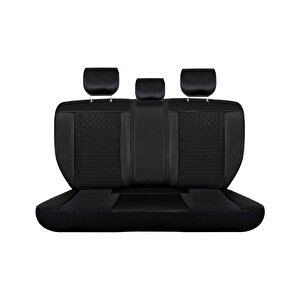Hyundai Trajet 3 Tekli Lüks Deri Oto Koltuk Kılıfı Ön Arka Set Siyah Elit Model