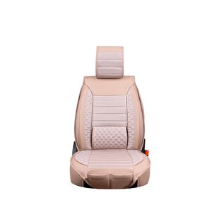 Renault Scenic 3 Tekli Lüks Deri Oto Koltuk Kılıfı Ön Arka Set Bej Elit Model