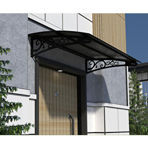Metal Taşıyıcılı Kapı Üstü Pratik Sundurma Siyah - Siyah Levha 270 X 120 Md2