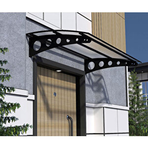 Metal Taşıyıcılı Kapı Üstü Pratik Sundurma Siyah - Şeffaf Levha 250 X 120 Md1