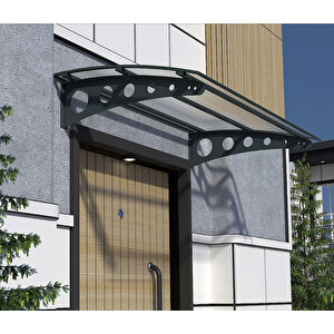 Metal Taşıyıcılı Kapı Üstü Pratik Sundurma Antrasit - Şeffaf Levha 250 X 120 Md1
