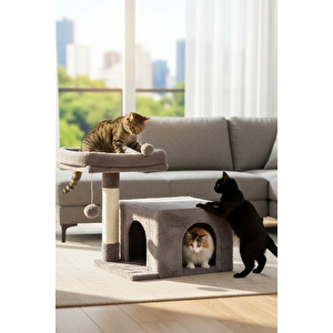 Pet Komfor Stepli Yuvalı Kedi Tırmalaması Antrasit