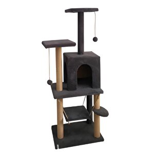 Pet Y01 Salıncaklı Yuvalı Lüx Kedi Tırmalama Oyun Evi Antrasit