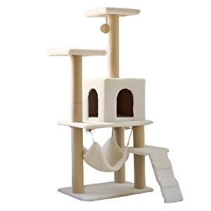 Pet B-07 Hamaklı Yuvalı Lüx Kedi Tırmalama Oyun Evi Beyaz