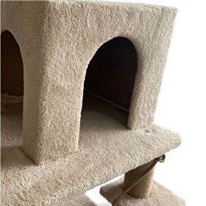 Pet Y01 Salıncaklı Yuvalı Lüx Kedi Tırmalama Oyun Evi Bej