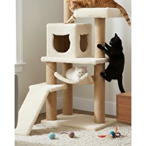 Pet S-9 Kedi Tırmalama Kulesi Platformlu 124 Cm Beyaz