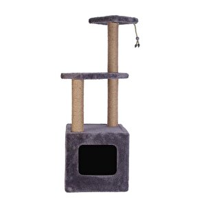 Pet Basamaklı Yuvalı Kare Ev Kedi Tırmalaması Gri