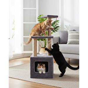 Pet Basamaklı Yuvalı Kare Ev Kedi Tırmalaması Gri