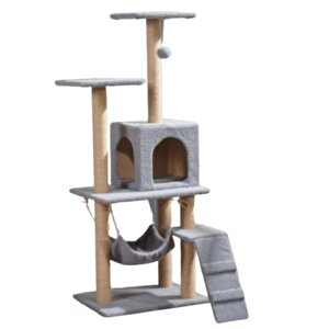 Pet B-07 Hamaklı Yuvalı Lüx Kedi Tırmalama Oyun Evi Gri
